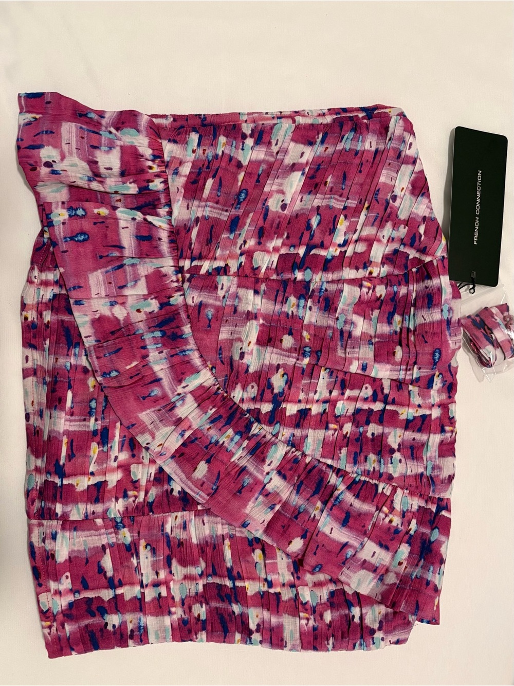 French Connection Pink Multicolor Abstract Ruffle Tube Top Size 4 - New